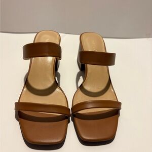 Nine West Brown Two-Strap Block Heel Mules